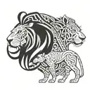 a child, a camel and a lion all entangled together  tattoo design idea