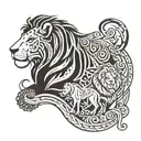 a child, a camel and a lion all entangled together  tattoo design idea