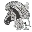 a child, a camel and a lion all entangled together  tattoo design idea