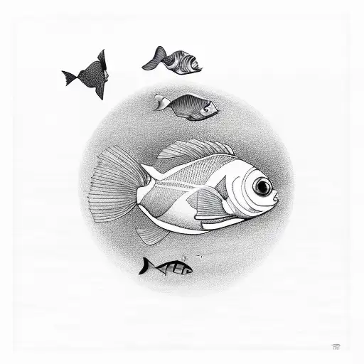 Fine line sketch of a serene pond with jing jang fishes swimming tattoo design idea