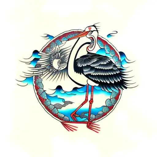 stork in the sun tattoo design idea