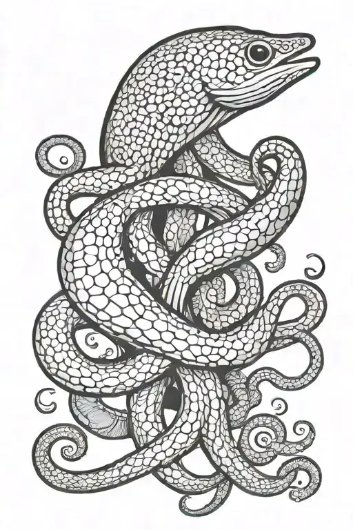 eel and octopus wrapping its tentacles tattoo design idea