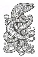 eel and octopus wrapping its tentacles tattoo design idea