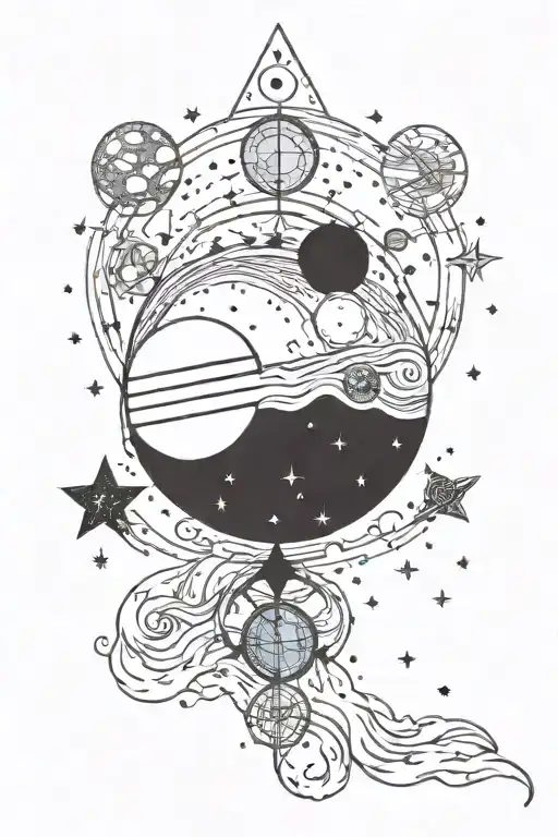 A magical Harry Potter themed tattoo incorporating elements of astronomy, such as planets and stars tattoo design idea