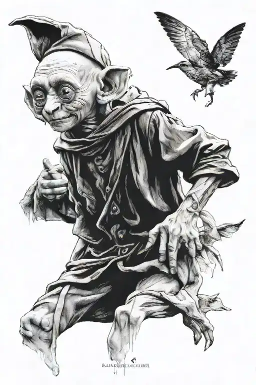 Happy  Dobby the free elf tattoo design idea