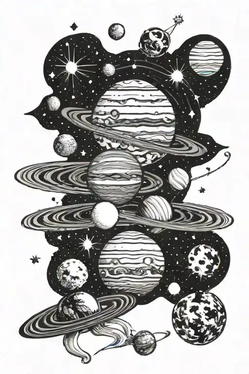 solar system planets orbiting tattoo design idea