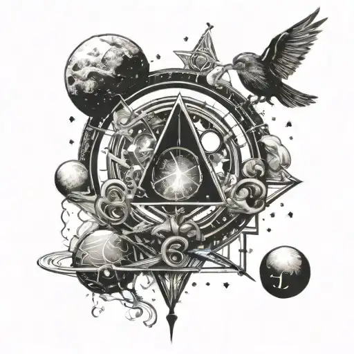 A magical Harry Potter themed tattoo incorporating elements of astronomy, such as planets and stars tattoo design idea