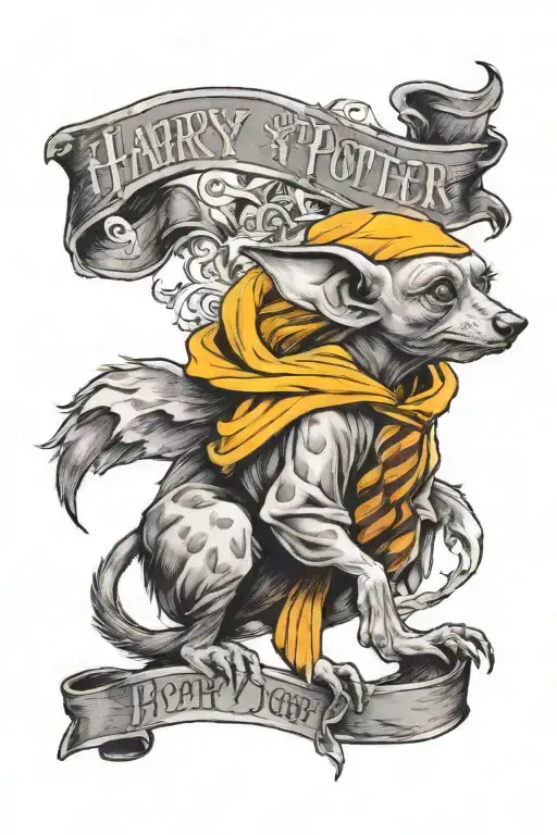 Harry Potter themed tattoo design featuring Dobby  tattoo design idea