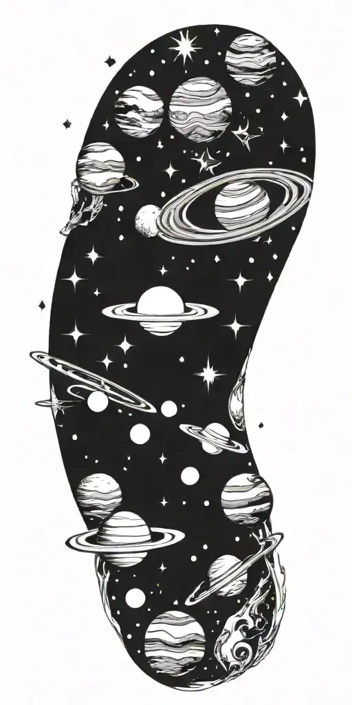  Planets Galaxy Space Stars tattoo design idea