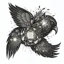 A fantasy-inspired bird with wings made of galaxies and stars tattoo design idea