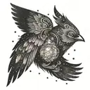 A fantasy-inspired bird with wings made of galaxies and stars tattoo design idea