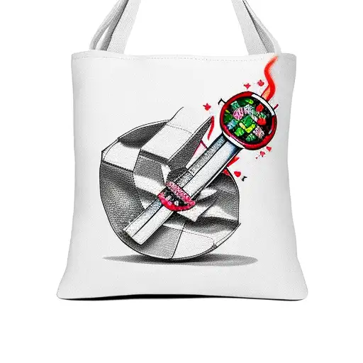 Animated cross money bag smoking a bong tattoo design idea