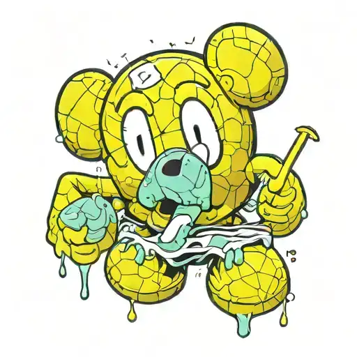 a kaws statue head cracking leaking slime  tattoo design idea