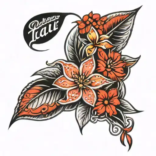 the name Tati around red Jasmine of the Indians flower  tattoo design idea