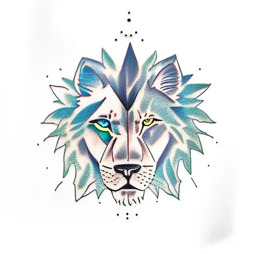 half lion with blue eye half wolf with green eye tatto tattoo design idea