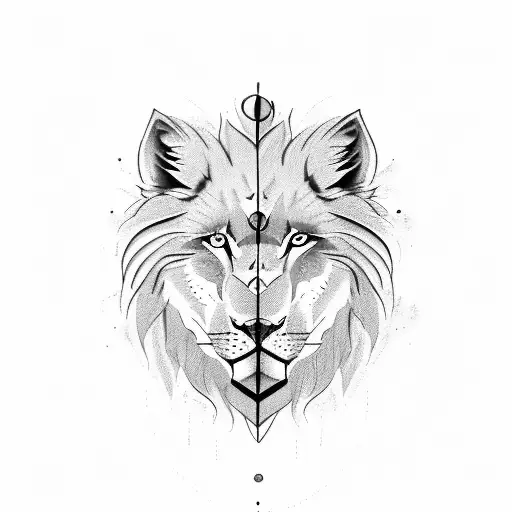 half lion with blue eye half wolf with green eye tatto tattoo design idea