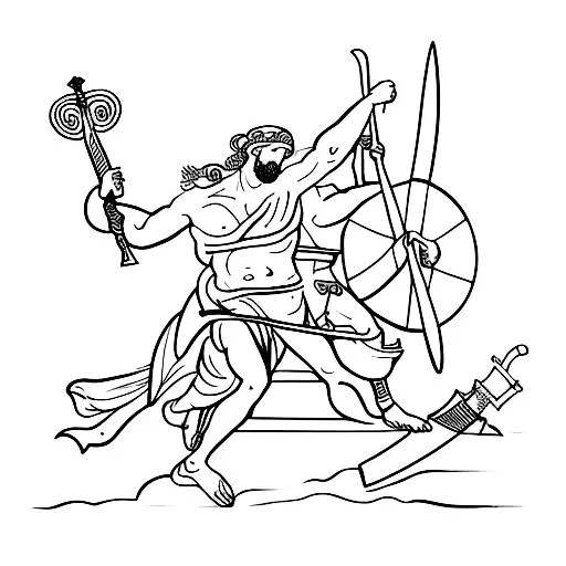 a greek renaissance of david slaying goliath  tattoo design idea