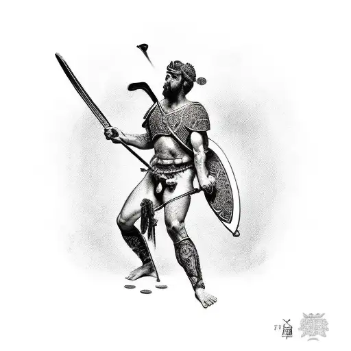 a greek renaissance of david slaying goliath  tattoo design idea
