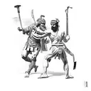 a greek renaissance of david slaying goliath  tattoo design idea