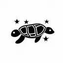 three stars turtle and wave in a line tattoo design idea