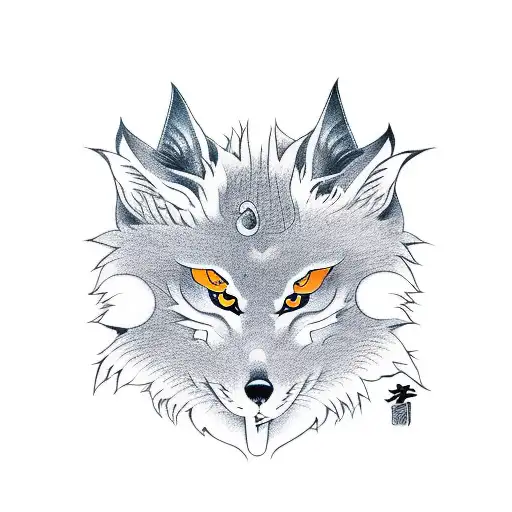 kitsune with 9 tales tattoo design idea