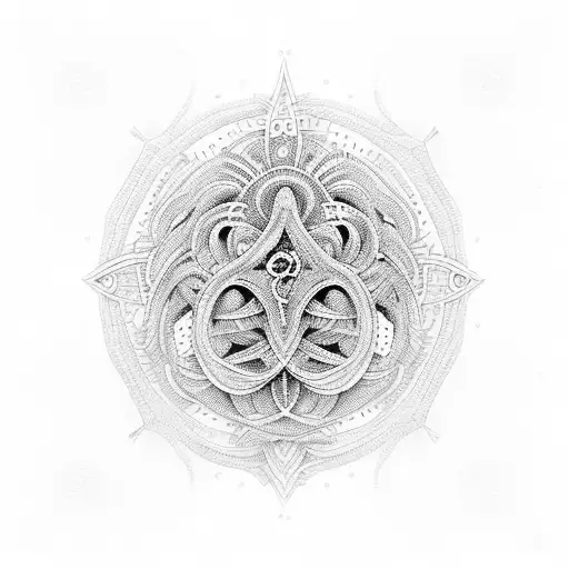 An intricate dotwork design featuring a symphony of various instruments forming a cohesive pattern tattoo design idea