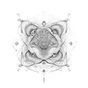 An intricate dotwork design featuring a symphony of various instruments forming a cohesive pattern tattoo design idea