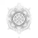 An intricate dotwork design featuring a symphony of various instruments forming a cohesive pattern tattoo design idea