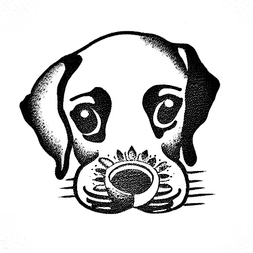 Smiling labrador puppy face with a small cup of chai tattoo design idea