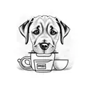 Smiling labrador puppy face with a small cup of chai tattoo design idea