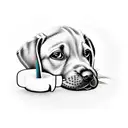 Smiling labrador puppy face with a small cup of chai tattoo design idea