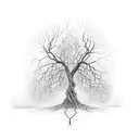 A delicate and detailed sketch of a tree with roots breaking free from chains, representing liberation and leaving the past behind tattoo design idea