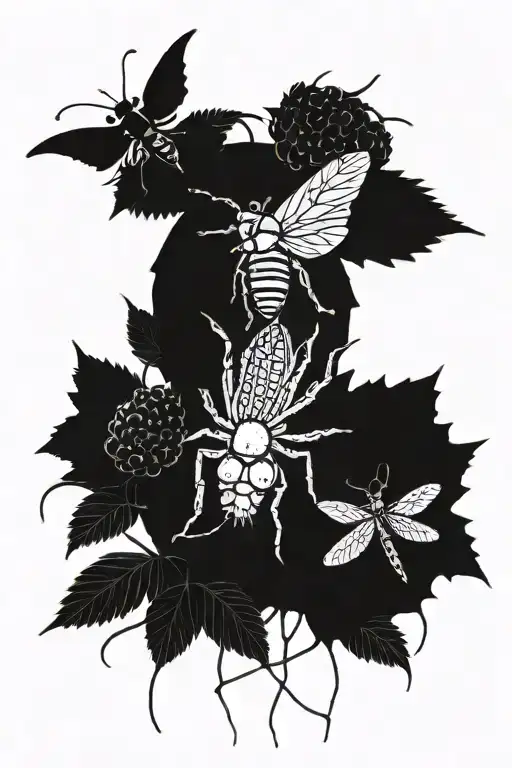 Moth Spider Fly Scorpion Fly Cobweb Raspberries Skull Bee Thorns Centipede tattoo design idea