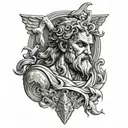 Multiple Greek mythology pictures on forearm tattoo, black and white Zeus Poseidon Hades tattoo design idea