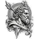Multiple Greek mythology pictures on forearm tattoo, black and white Zeus Poseidon Hades tattoo design idea