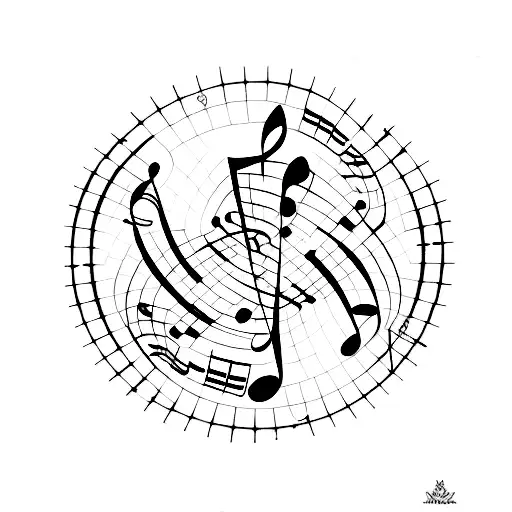 Musical notes intertwined with binary code tattoo design idea