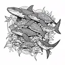 reef with turtles, sharks, dolphins and coral with sting rays tattoo design idea