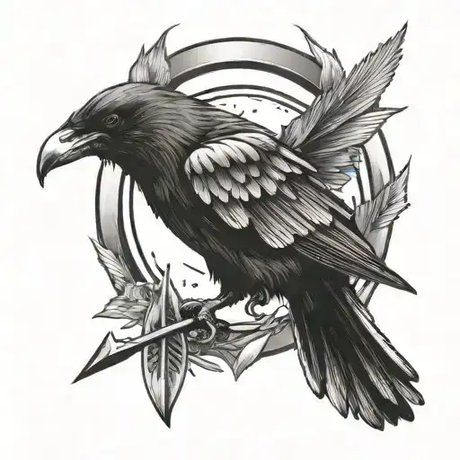 raven flying holding three arrows  tattoo design idea