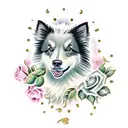 Black Shetland sheepdog with rose background tattoo design idea