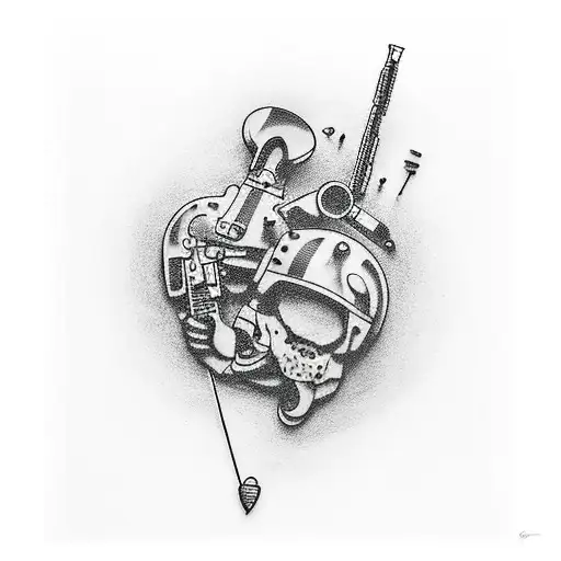 cherry with guns with music with speaker with knife with mechanic tattoo design idea