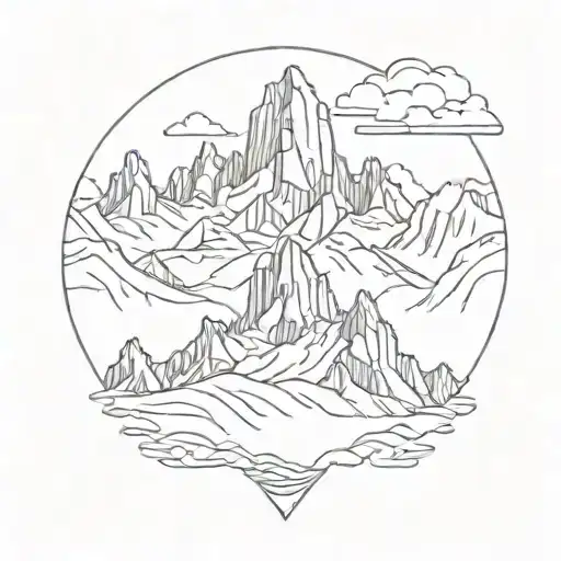An intricate line art of the Mount Fitz Roy, a majestic mountain in Patagonia, Argentina tattoo design idea