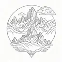 An intricate line art of the Mount Fitz Roy, a majestic mountain in Patagonia, Argentina tattoo design idea