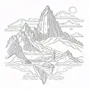 An intricate line art of the Mount Fitz Roy, a majestic mountain in Patagonia, Argentina tattoo design idea