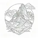 An intricate line art of the Mount Fitz Roy, a majestic mountain in Patagonia, Argentina tattoo design idea