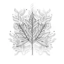 A dotwork tattoo of a tree with honeycombs as leaves and flames at the roots tattoo design idea