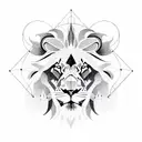 Abstract lion and ram silhouettes formed by interconnected geometric shapes tattoo design idea