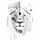 Abstract lion and ram silhouettes formed by interconnected geometric shapes tattoo design idea