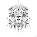 Abstract lion and ram silhouettes formed by interconnected geometric shapes tattoo design idea