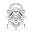 Abstract lion and ram silhouettes formed by interconnected geometric shapes tattoo design idea