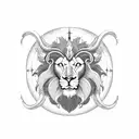 Celestial lion constellation with Aries ram horns tattoo design idea